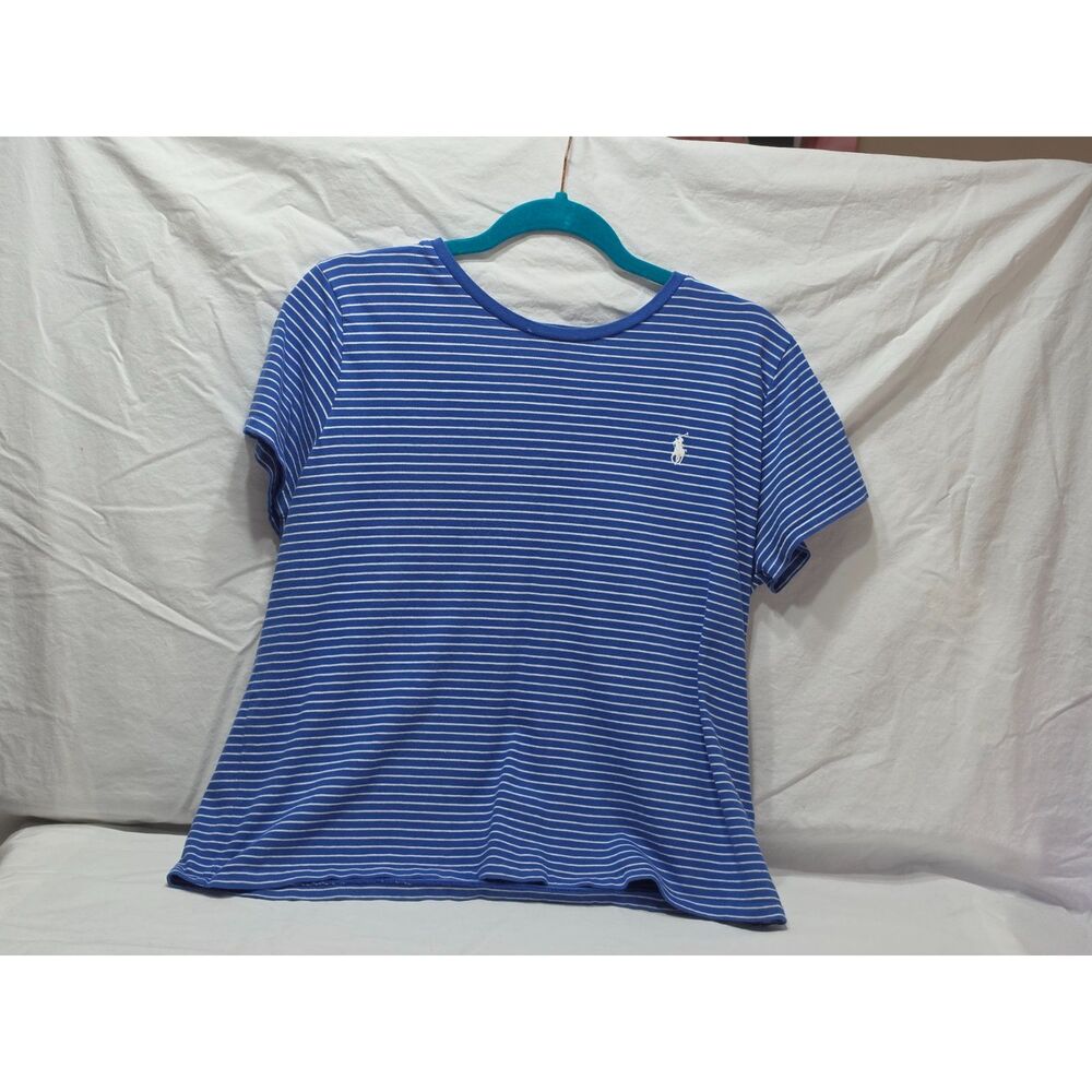 Polo Ralph Lauren Striped Cotton T-Shirt Blue White Crewneck Size XL
